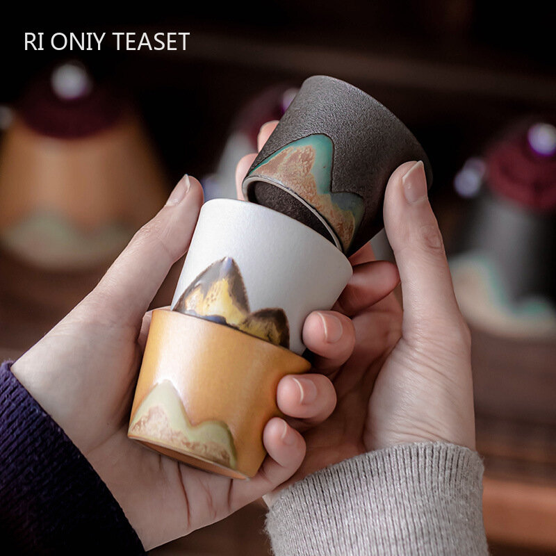 Chinesischen Retro Keramik Teetasse Exquisite Handgemachte Keramik Tee Schüssel Travel Meditation Tasse Pu'er Master Tasse Tee-Set Zubehör