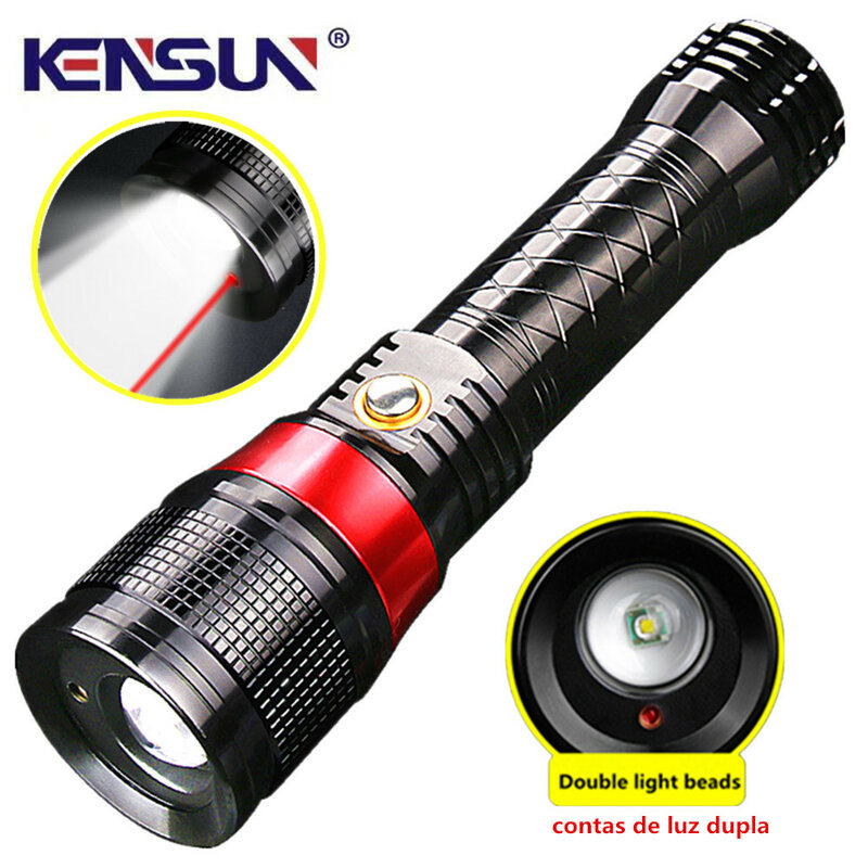 Laser + T6 LED potente torcia luce forte Zoomable ricarica lanterna portatile caccia pattuglia luce da pesca notturna