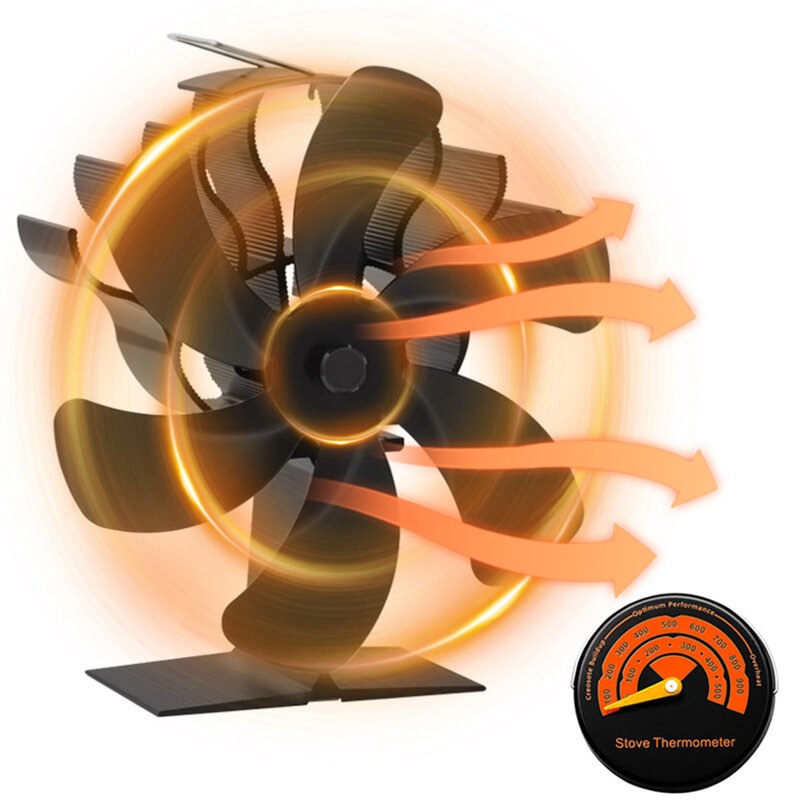 6 Blade Warmte Aangedreven Kachel Fan Zwart Haard Fan Hout Brander Eco Vriendelijke Rustig Thuis Haard Ventilator Efficiënte Warmteverdeling