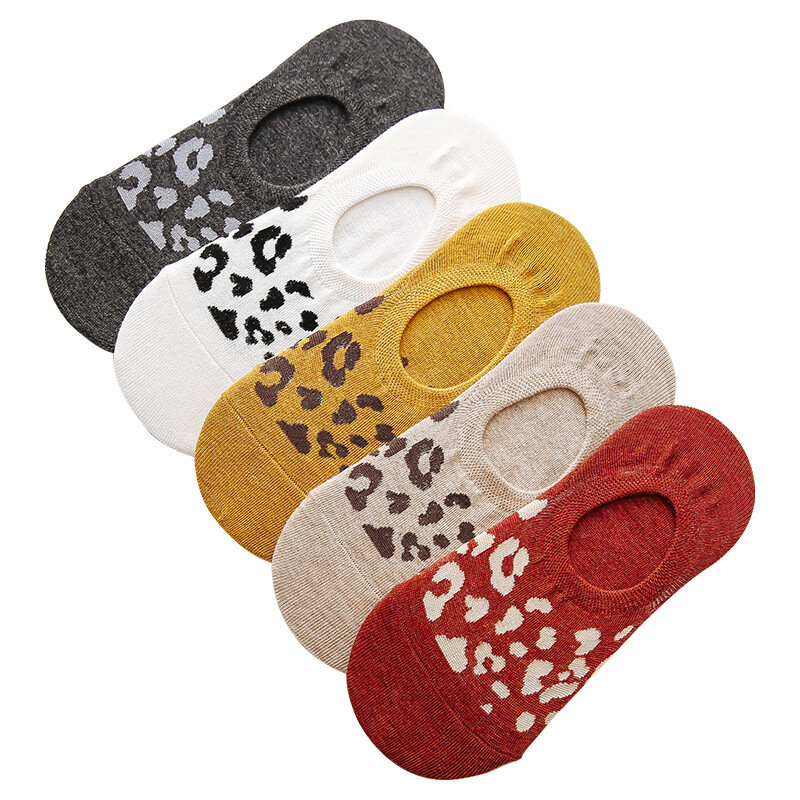 Calcetines tobilleros con estampado de leopardo para mujer, medias invisibles de corte bajo, de algodón, estilo Harajuku Kawaii, Skarpetkie Damski bohemio