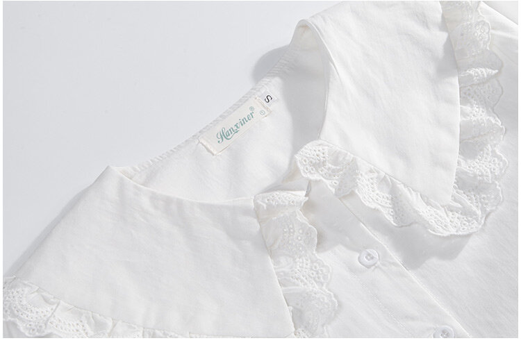 Gola de boneca nicho de mangas compridas camisa branca blusa feminina primavera design atmosfera babados topo, 980j,hai,0317-13