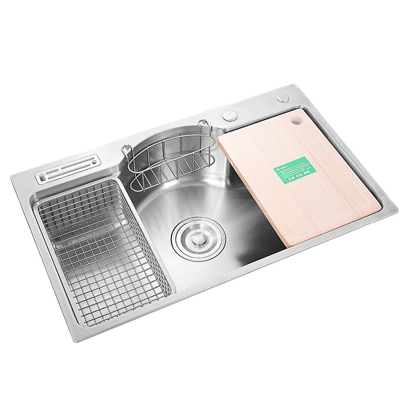 Fregadero de cocina de acero inoxidable 304, lavabo individual grande, multifuncional integrado debajo del lavabo de encimera