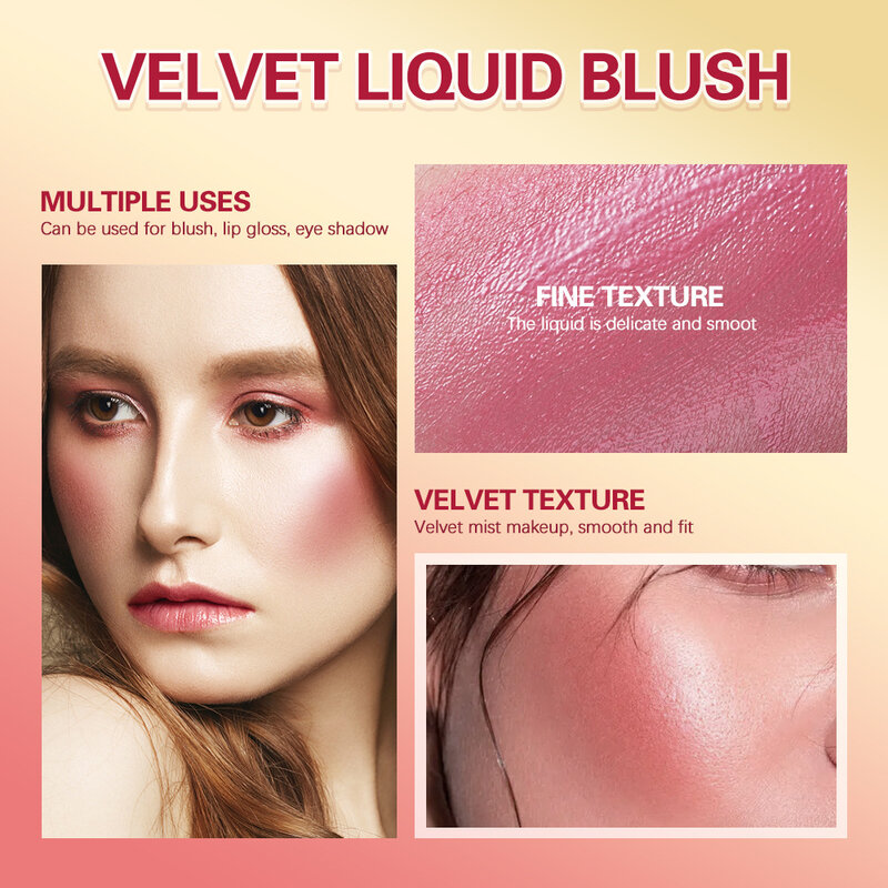 Velvet Liquid Blush Waterproof Matte Face Pigment Blush Long Lasting Natural Brighten Cheek Tint Orange Moisturizing Rouge Blush