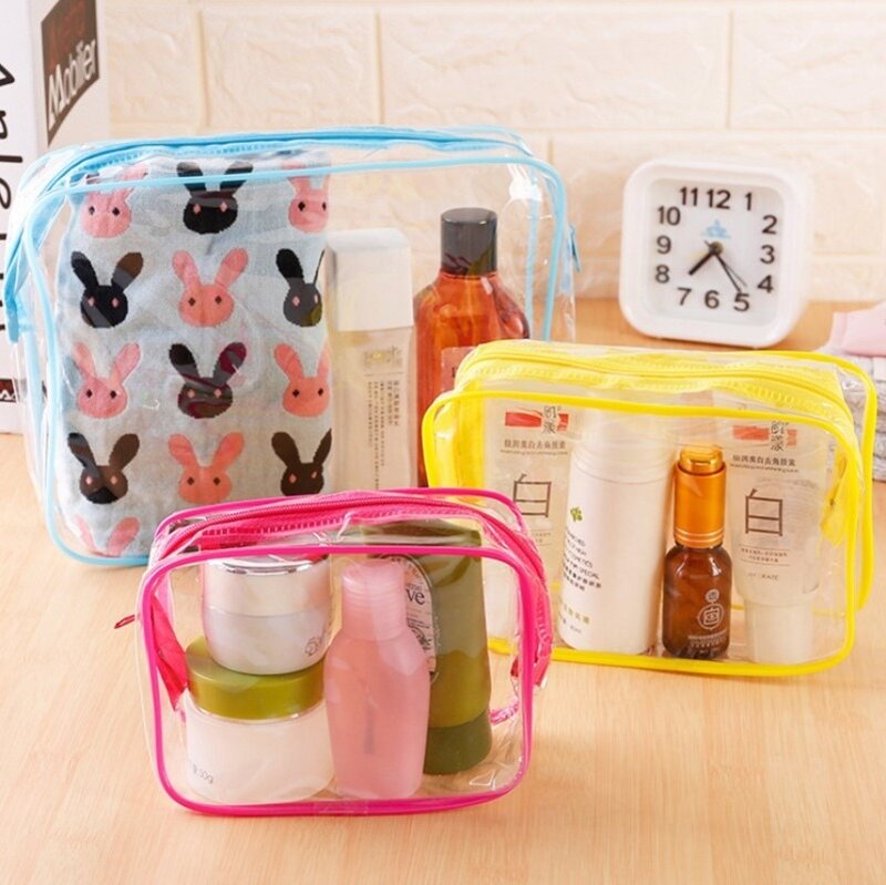 WBBOOMING Travel PVC Cosmetic Bags Lady Transparent Clear Zipper Makeup Bags Organizer Bath Wash Make Up Tote Handbags Case