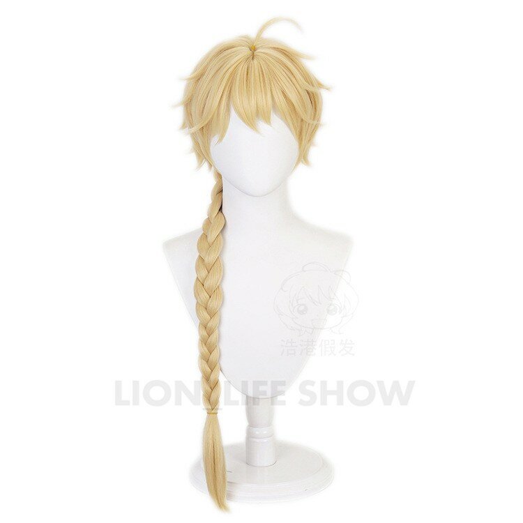Genshin Impact Cosplay Aether Traveler Golden Braid Heat Resistant Synthetic Hair Wigs Halloween Carnival Party earrings