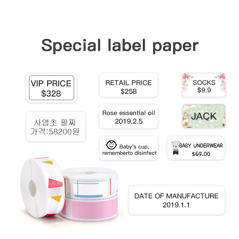 Niimbot-recambio de etiqueta adhesiva para impresora D11, D110, D101, transparente, colorida, blanca, papel impermeable a prueba de rasgaduras