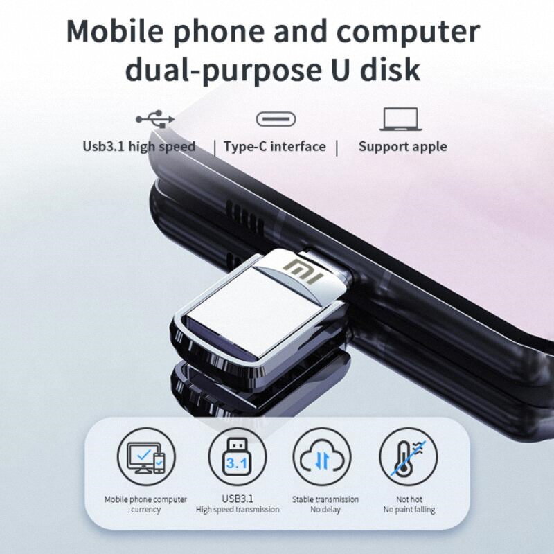 Original Xiaomi 2TB U Disk USB 3.1 Type-C Interface USB Memory Mobile Phone Computer Mutual Transmission Portable Memory