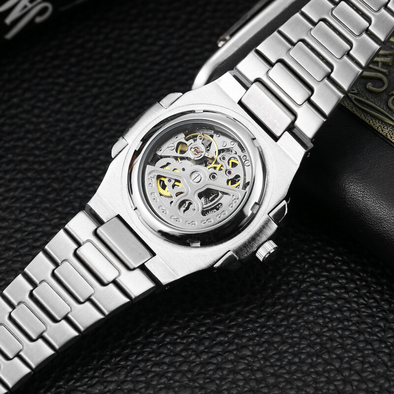 Moda esqueleto automático mecânico relógio de luxo masculino hublo marca superior 316 aço relógio luminoso mão à prova dwaterproof água pp relógio para homem