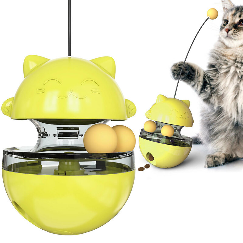 Tumbler brinquedo do gato com bola interativa gato lento comida entretenimento brinquedo atrair a atenção do gato ajustável pode segurar lanche