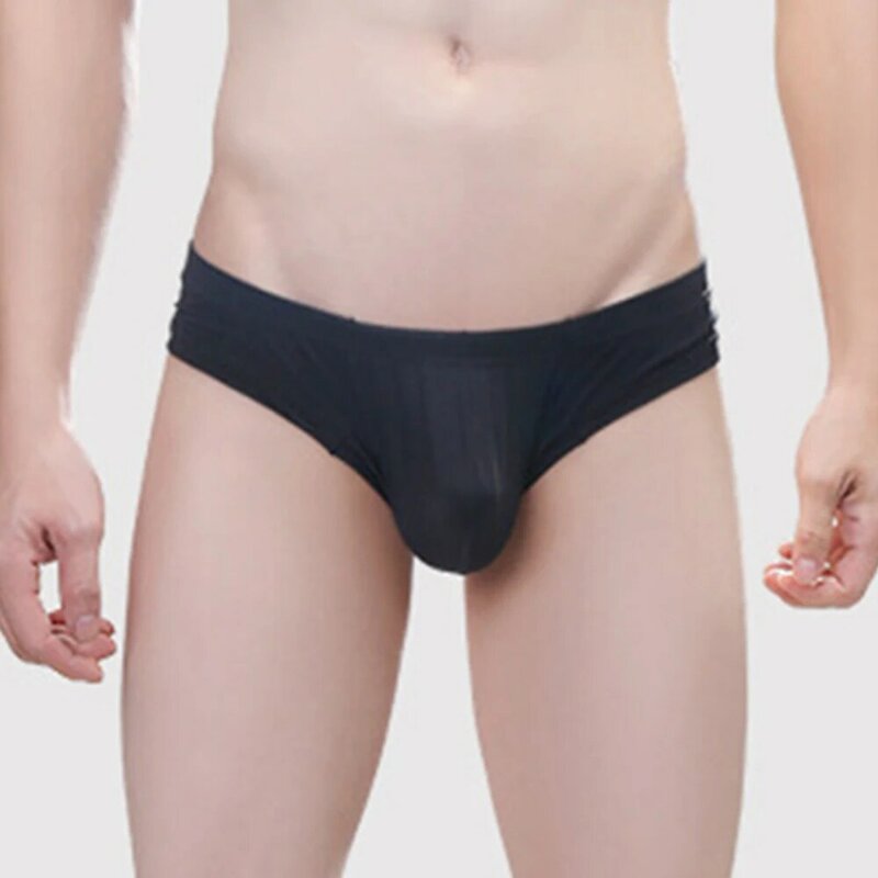Enhance Penis Pouch Panties Mens Sexy Ice Silk Underwear Breathable Knickers U Convex Pouch Briefs T-Back Thongs Triangle Brief