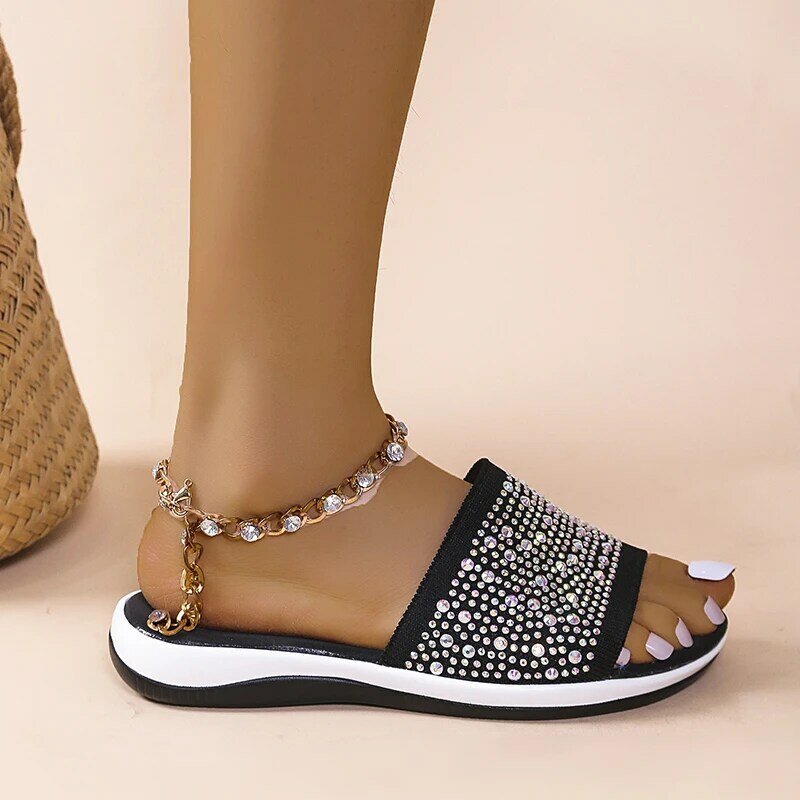 Summer Slippers Women Shoes 2022 Woman Sandals Crystal Roman Flat Slippers Casual Beach Indoor&outdoor Shoes Sandales