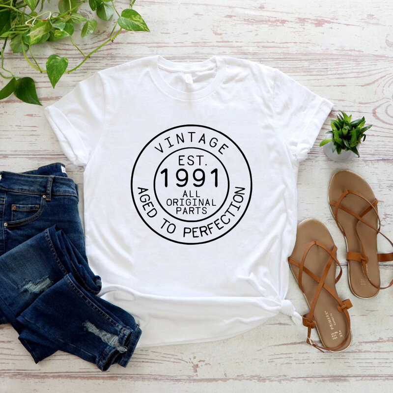 빈티지 1991 셔츠 30 번째 생일 티셔츠 90s 생일 티 빈티지 선물 셔츠 여성 캐주얼 반팔 티셔츠 플러스 사이즈