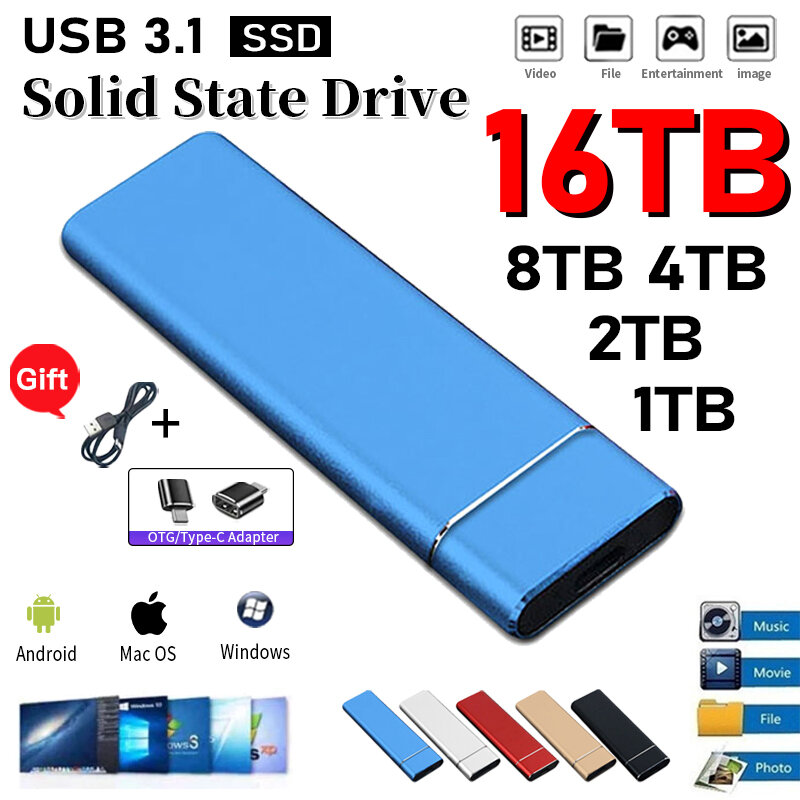 Hard Drive Eksternal Kecepatan Tinggi Asli 1TB Mobile Solid State Drive 500GB SSD Portabel USB 3.1 Tipe C untuk Laptop Mac Notebook
