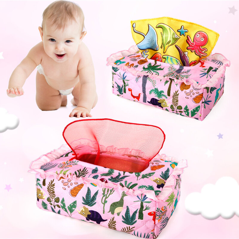 Magiczne pudełko na chusteczki dla niemowląt zabawki dla dzieci zabawki sensoryczne prezent dla dzieci w wieku przedszkolnym ciągnij wzdłuż aktywności miękkie szaliki do zabawy maluch ciągnie