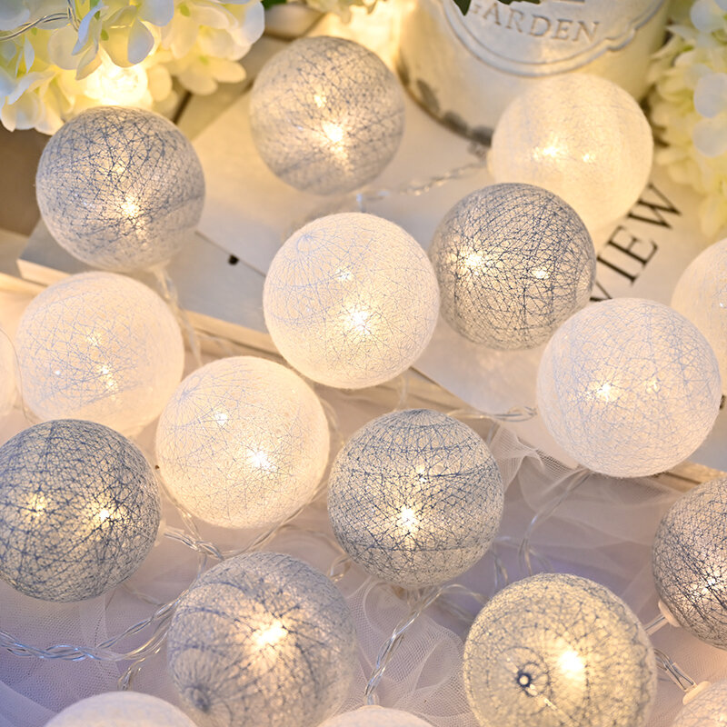 Palline di cotone da 3.5CM luci natalizie ghirlanda per esterni lampada a stringa a LED Patio camera da letto Party Holiday Lighting Brithday Wedding Decor