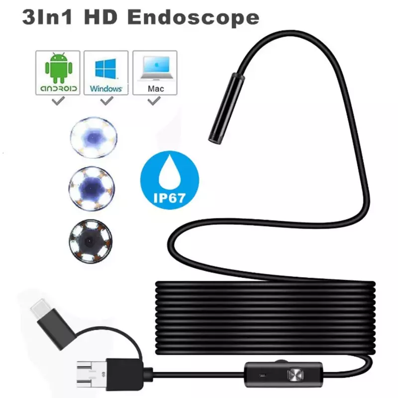 Triple 5.5mm2M5M TYPE C USB Mini Endoscope Camera Flexible Hard Cable Snake Borescope Inspection Camera Android Smartphone PC