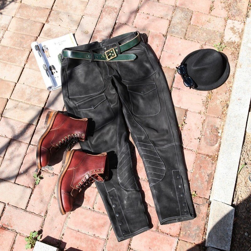 Брюки-карго мужские из натуральной кожи, байкерские однотонные дизайнерские штаны в стиле панк, уличная одежда для верховой езды, брюки с мн...