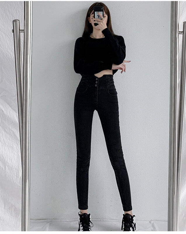 2022 wiosna nowe elastyczne spodnie ołówkowe damskie wysokiej talii wszystkie dopasowane dopasowane dżinsy wysokiej jakości