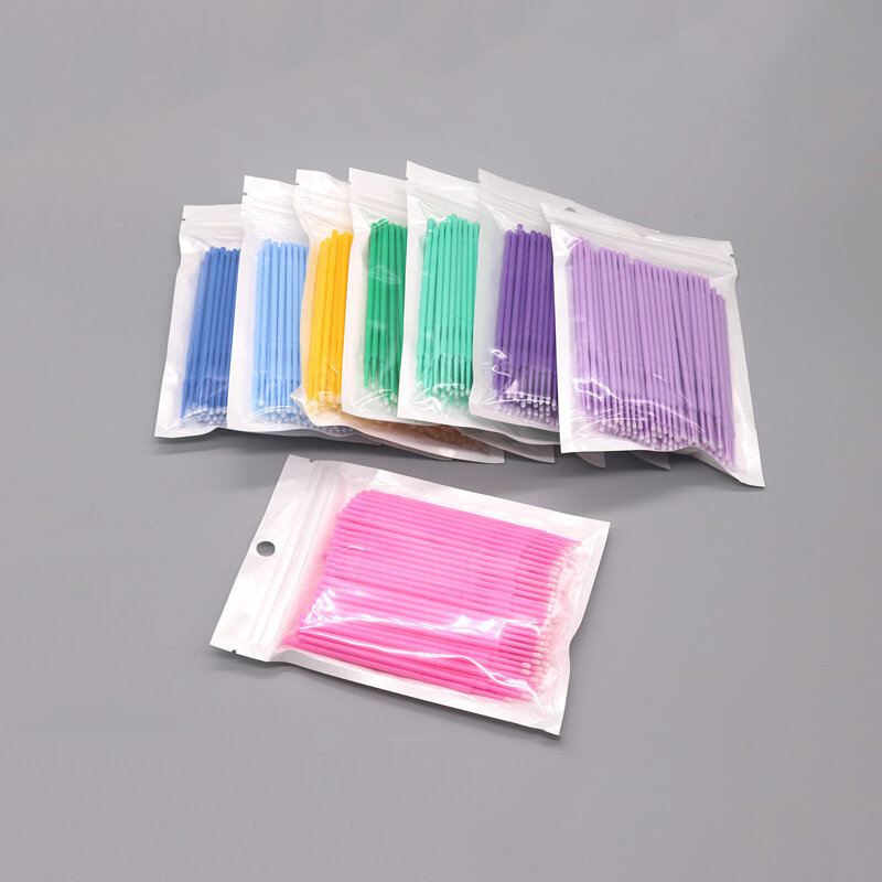 عرض ساخن مسحات قطنية ملونة للاستعمال مرة واحدة فرش صغيرة رموش تنظيف تمديد مسحة أدوات تجميل