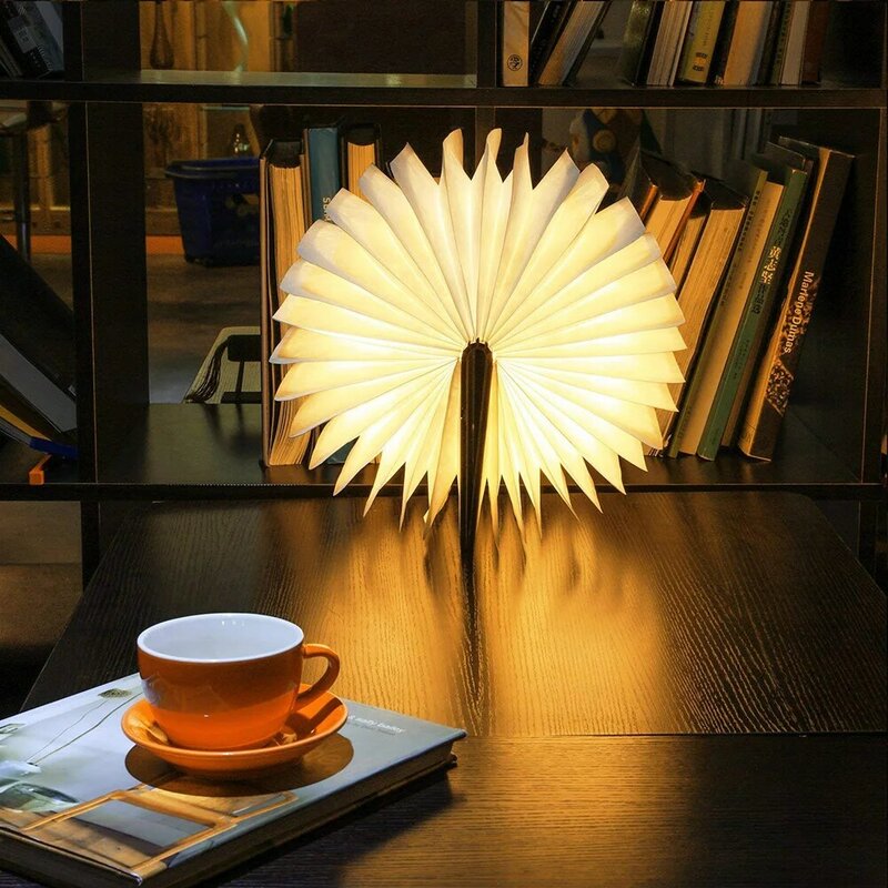 الإبداعية كتاب قابل للطي مصباح خشبي متوهجة كتاب ضوء LED ليلة مصابيح USB قابلة للشحن عيد الميلاد الأطفال هدية الجدول مصباح