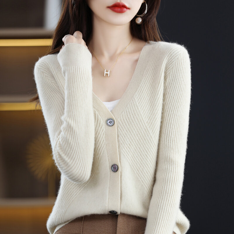 New Autumn And Winter Cashmere Cardigan Women's V-Neck Diagonal Long Sleeve Loose Fashion Wool Knit Bottoming Shirt Coat