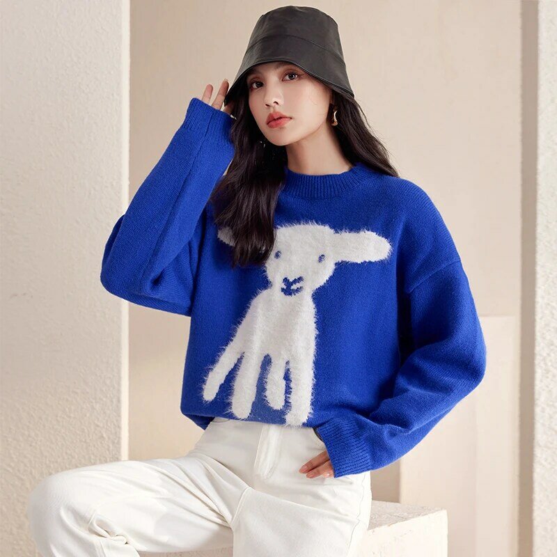 Wisher & Tong Women swetry 2022 jesienno-zimowa O-neck z długim rękawem dziergany sweter luźne Casual eleganckie koszule koreański styl sweter