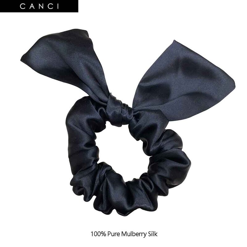 Bunny Ears Scrunchies 100% Pure Mulberry Silk Large Hair Bands Ties Elastic Ponytail Holders For Women Girls Hair Accessories