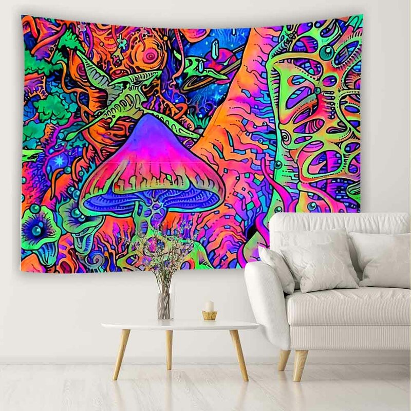 Décoration murale en forme de champignon psychédélique, tapisserie hippie, décoration de chambre kawaii, tapisserie artisanale