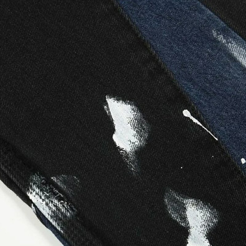 Design Sense Splash Ink Graffiti Jeans High Street Vibe Pants cuciture da uomo Straight Loose Black American Long Pants Tide