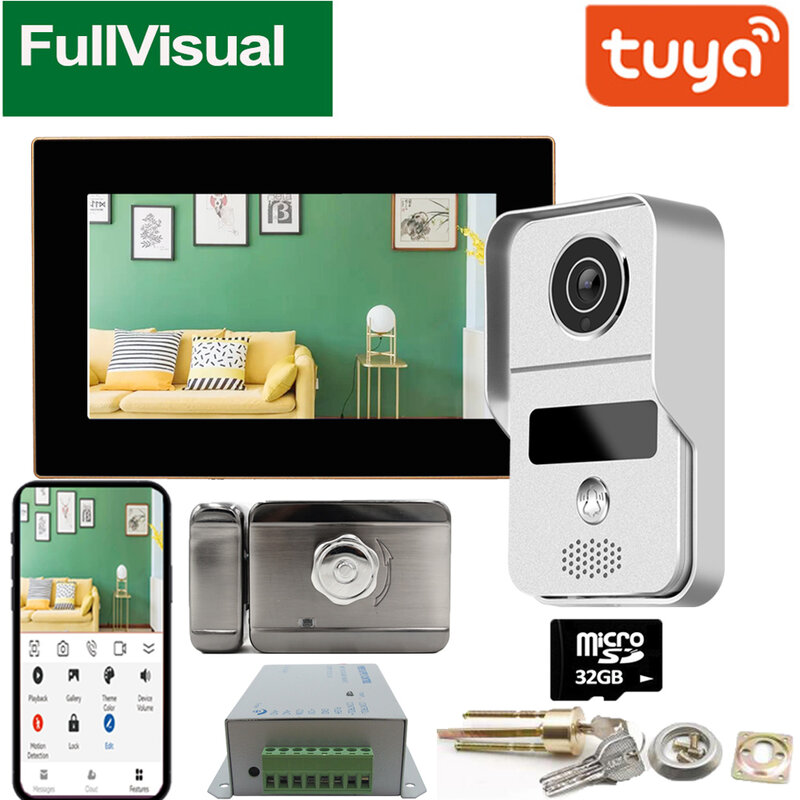 Fullvisual 7 Polegada tela de toque 1080p tuya vida inteligente vídeo porteiro telefone da porta sistema para villa com fechadura eletrônica campainha