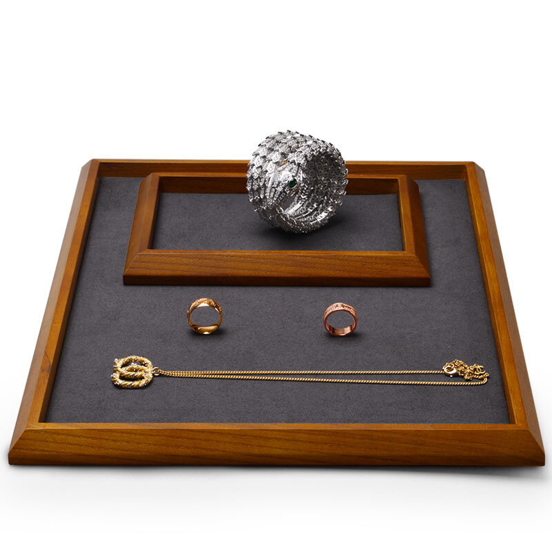 Oirlv nowo drewniana biżuteria taca wystawiennicza s mikrofibra Organizer na naszyjniki stojaki pierścień taca wystawiennicza