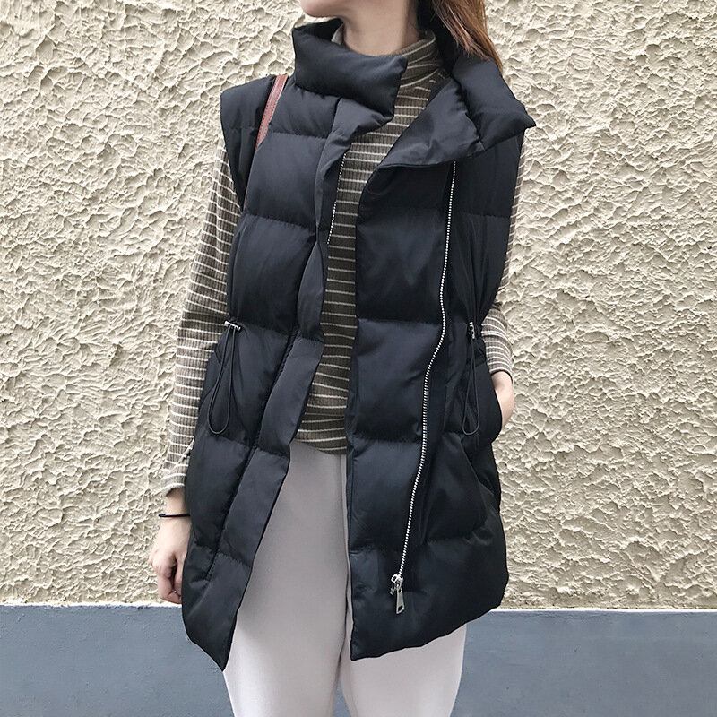 Winter sleeveless long waistcoat women stand neck slim waistcoat South Korean fashion zipper jacket waistcoat