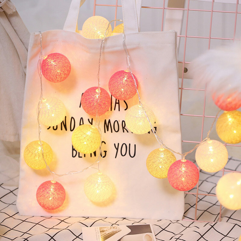 Guirlande lumineuse LED en boules de coton, 3.5CM, pour noël, nouvel an, mariage, Patio, chambre à coucher, fête, décor