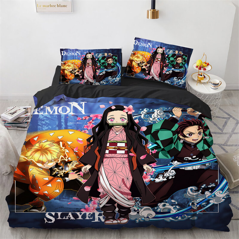 Dämon Slayer Home Textile Bettwäsche Set Anime Kimetsu keine Yaiba Kamado 3Pcs König Königin 3D Gedruckt Quilt Abdeckung Set mit Kissenbezug