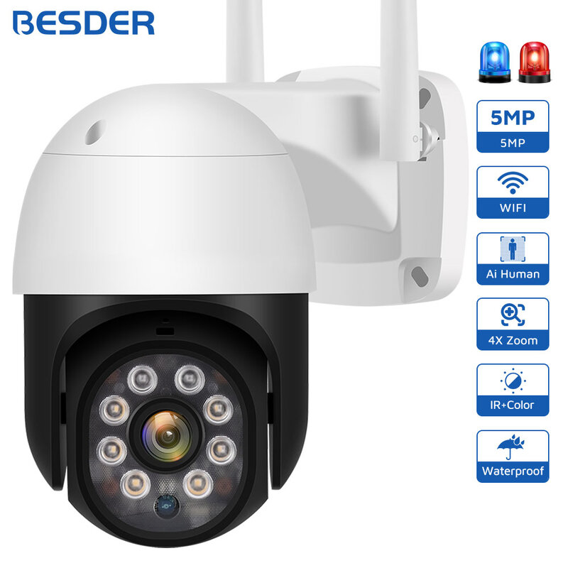 5MP HD PTZ Wifi Camera IP Outdoor Ai Human Detect Audio 1080P FHD IP Camera Color Night Vision 3MP Wifi Security CCTV IP Camera