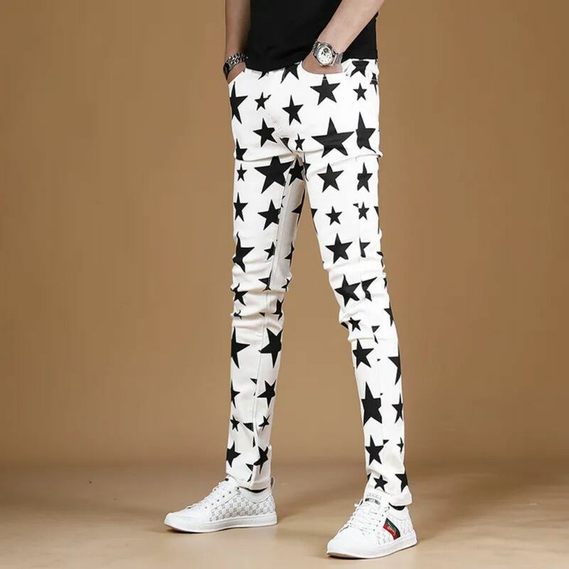 Джинсы мужские зауженные Стрейчевые с принтом звезд, модные брюки-карандаш, Повседневная Уличная одежда из денима в винтажном стиле
