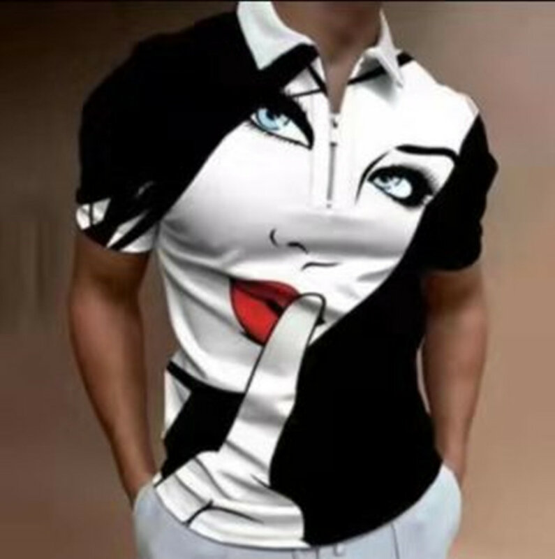 Letnia odzież męska koszulka Polo Streetwear 3D drukowana na co dzień koszulka z krótkim rękawem męska koszulka Polo z zamkiem błyskawicznym