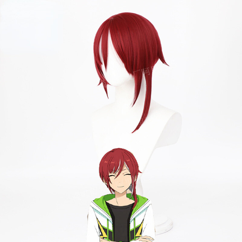 Game ES Ensemble Stars Sakasaki Natsume-peluca corta de color rojo oscuro para Cosplay, pelo sintético resistente al calor, peluca de fiesta de Anime + gorro de peluca