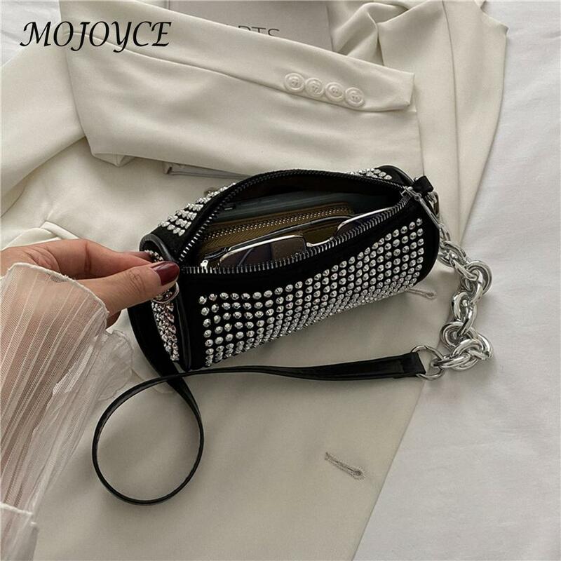 Vertical Square Cylinder Rhinestone Shoulder Crossbody Bags Women Chain Phone Pouch Casual Ladies Small Handbag