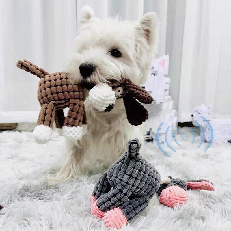Pet Chewing Animals Donkey Shaped Dog Bite Corduroy Plush Teething Toy for Puppy Chew Bite Resistant Toy Pet Training Supplies