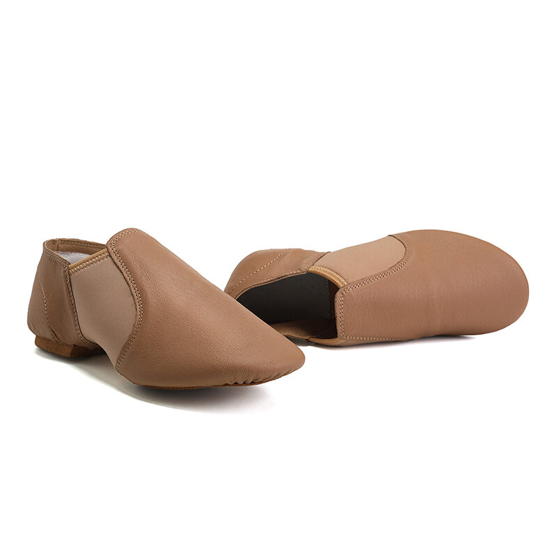 RUYBOZRY scarpe da ballo Jazz in vera pelle marrone chiaro nero suola antiscivolo scarpe Jazz Toddler Girls donna ginnastica Unisex Slip On Jazz