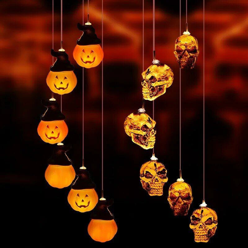LED Solar Wind Chime Lamp Outdoor Halloween Pumpkin Skull Elf Courtyard Ambiance Decorative Lights Party Decoration Led Lights