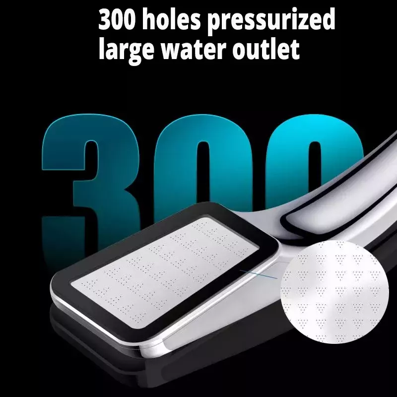 Boquilla de pulverización de presurización fuerte de 300 agujeros, ahorro de agua, cabezal de ducha de mano lavable, accesorios de baño