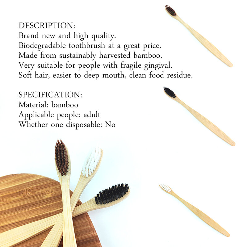 12 Buah/Bungkus Bambu Alami Sikat Gigi Bambu Arang Meja Rambut Lembut Sikat Gigi Ramah Lingkungan Sikat Oral Perawatan Alat