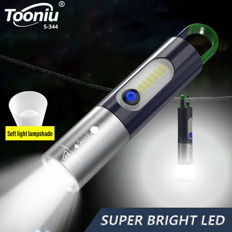 Linterna LED multifuncional XHP50, luz de trabajo recargable por USB, linterna de pesca para acampar, resistente al agua, Zoom, llavero