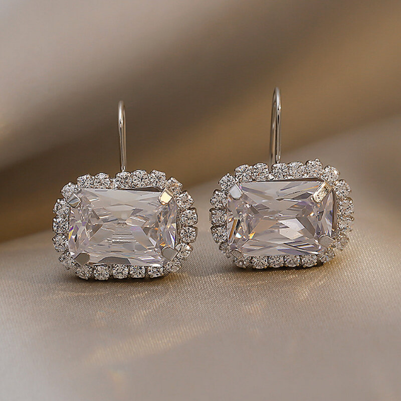 Pendientes de lujo con piedras grandes y cristales geométricos para mujer y niña, aretes colgantes, accesorios de boda, joyería coreana