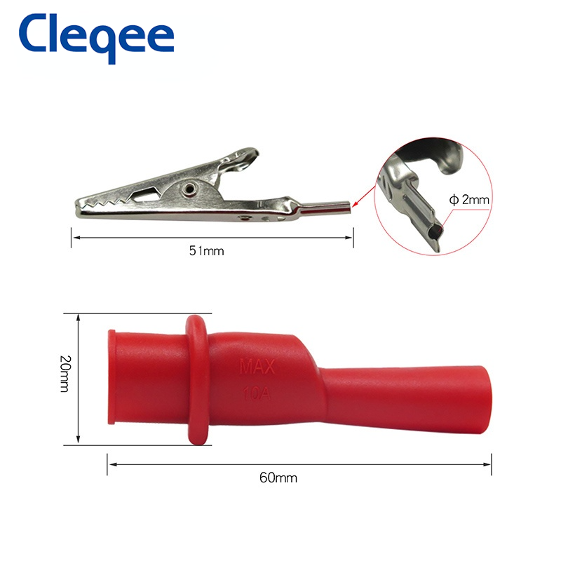 Cleqee-Pinzas de cocodrilo de Metal para multímetro, accesorios electrónicos de 10 piezas de aislamiento con enchufe de 2mm, 1000V/10A