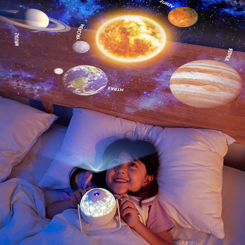 6-em-1 foco estrela lâmpada de projeção luz noturna 360 ° girando com música estrelas de teto luz do projetor para sala de crianças
