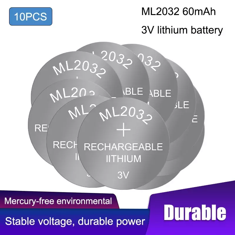 Batería de botón recargable ML2032 de 3v, Pila de botón de litio Original de 8 piezas, puede reemplazar CR2032