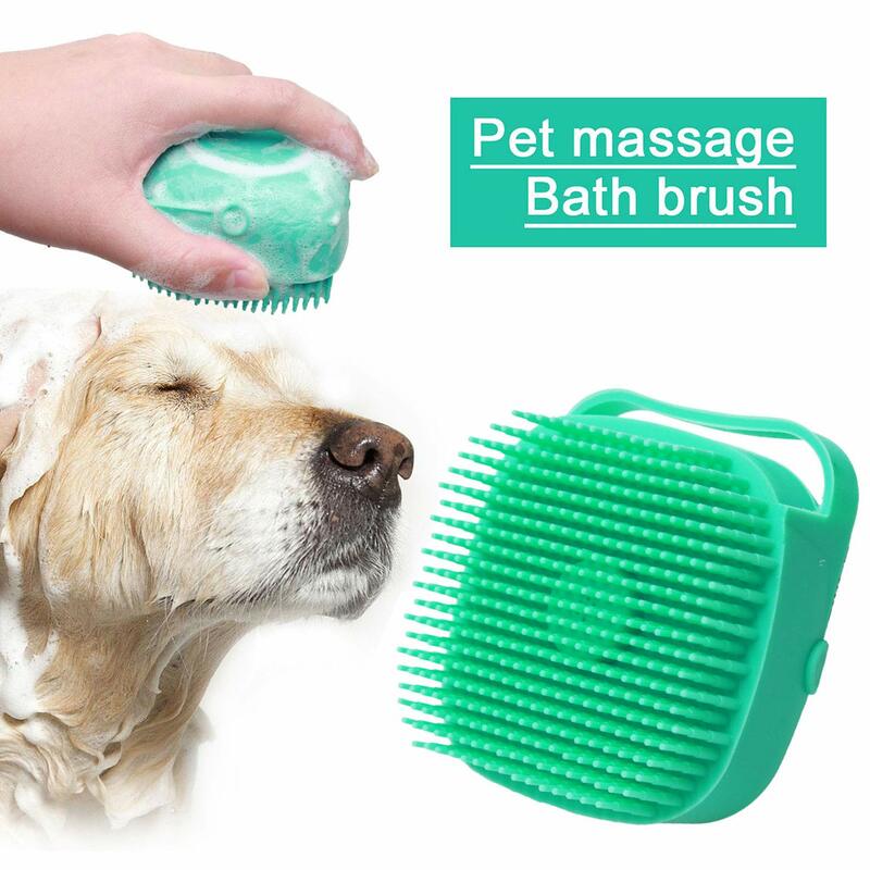 Escova 2.7oz/80ml da massagem do gato do champô do cão de estimação pente grooming escova do purificador para o banho escovas de borracha macias do silicone do cabelo curto